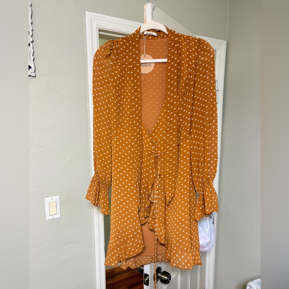 Polka Dot Ruffle Dress in Brown